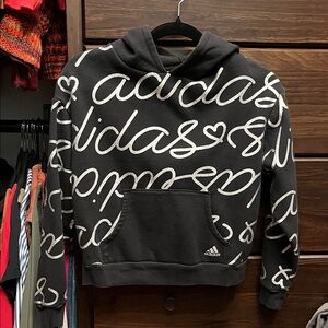 Adidas Black Hoodie with Silver metallic Script
